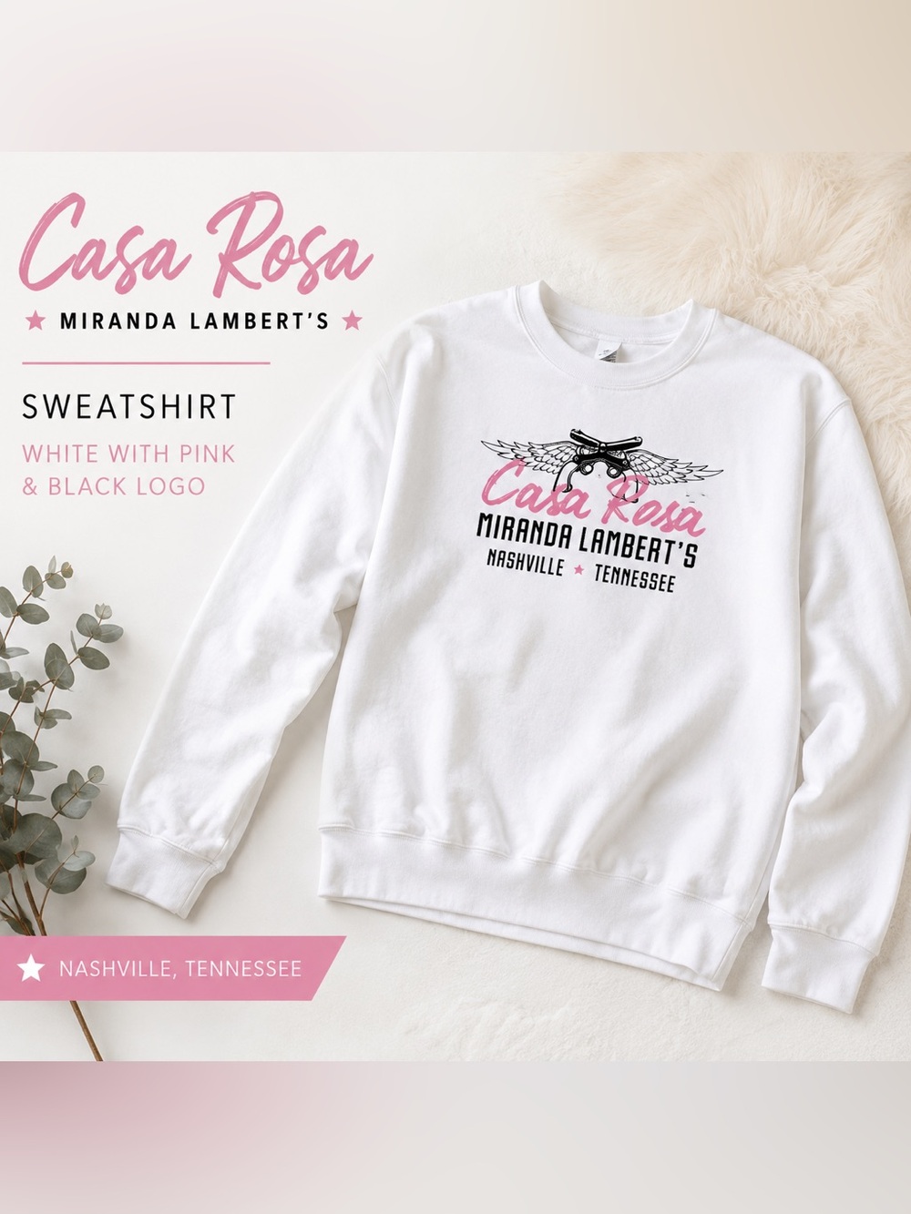 Casa Rosa Miranda Lambert Sweatshirt - White with Pink & Black Logo